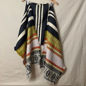 Oversized Striped and Flower Pattern Fringed Scarf
